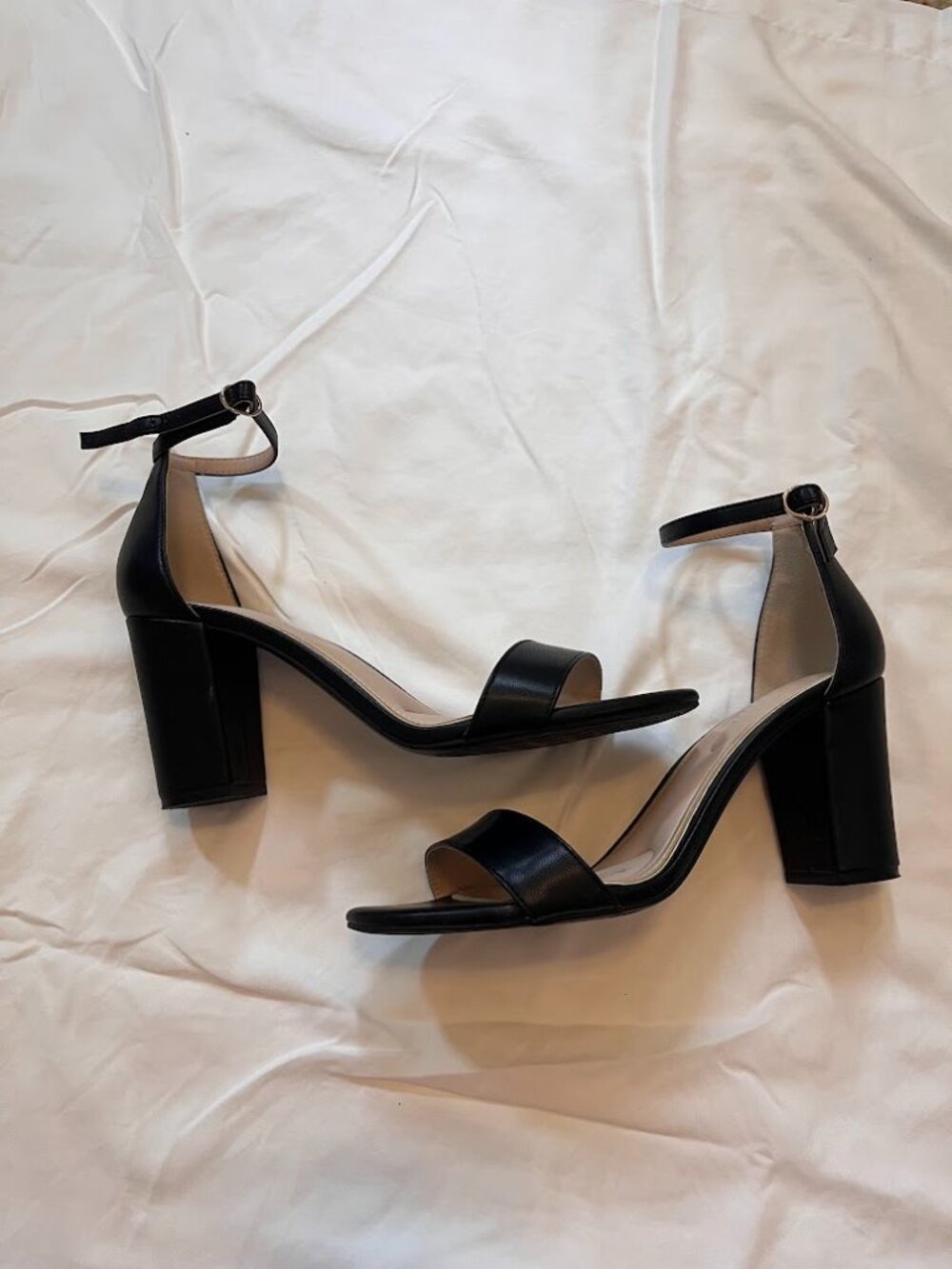 Kelly & Katie Black Ankle Strap Chunky Block Heel Sandals